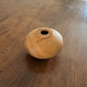 Vintage Style Turned Wood Bud Vase, Unsigned Studio Wood Art Vessel 5"